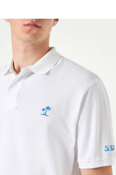 أدوات منزلية MC2 Saint Barth White Piquet Polo With St. Barth Logo With Vintage Effect