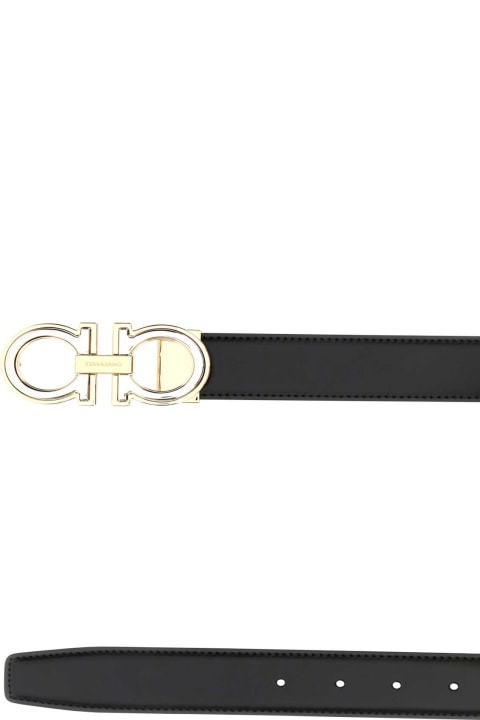 Belts for Men Ferragamo Black Leather Reversible Gancini Belt