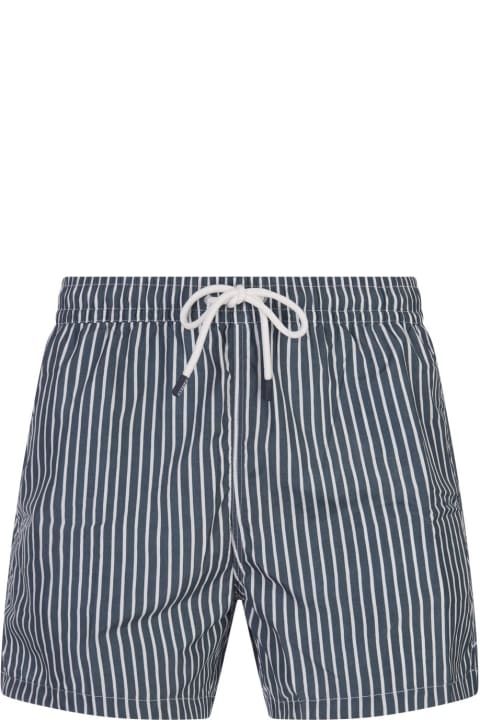 Swimwear for Men Fedeli Teal And White Striped Swim Shorts