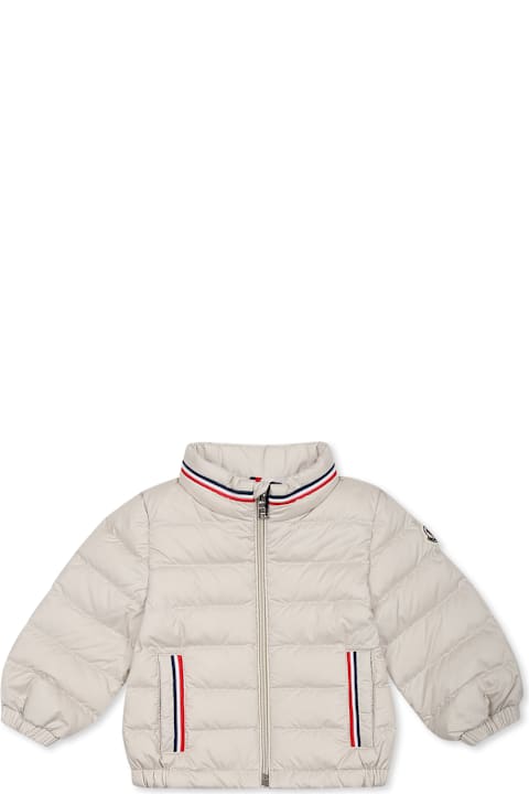 Topwear for Baby Boys Moncler Ivory Down Jacket For Baby Boy With Logo
