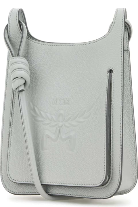 MCM Shoulder Bags for Women MCM Light Grey Leather Mini Himmel Hobo Crossbody Bag