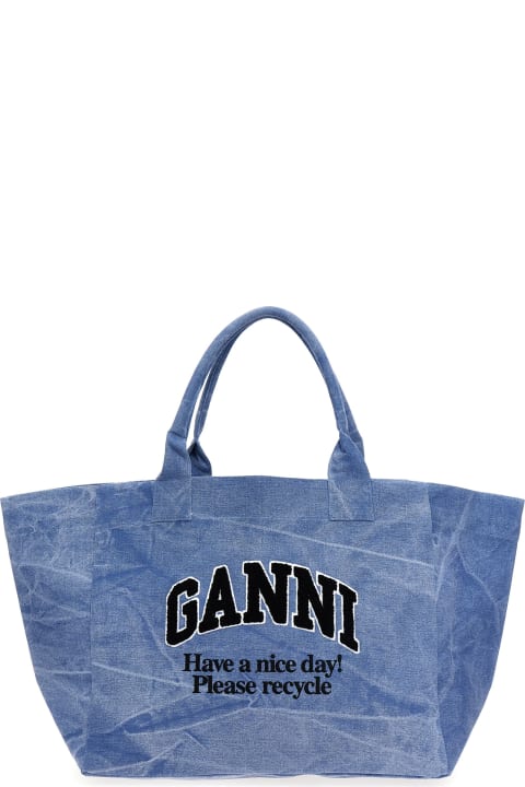 Ganni Totes for Women Ganni 'blue Oversized Canvas' Shopping Bag