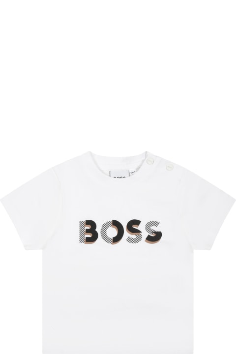 ベビーガールズ Tシャツ＆ポロシャツ Hugo Boss White T-shirt For Baby Boy With Logo