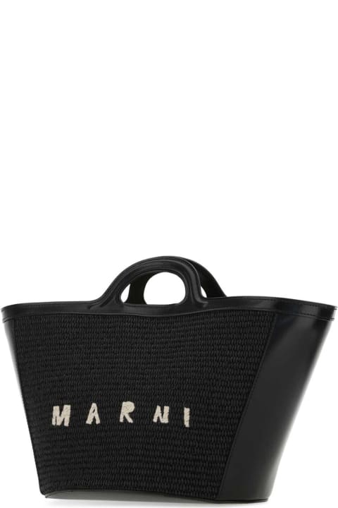 Marni Bags for Women Marni Black Leather And Raffia Small Tropicalia Summer Handbag