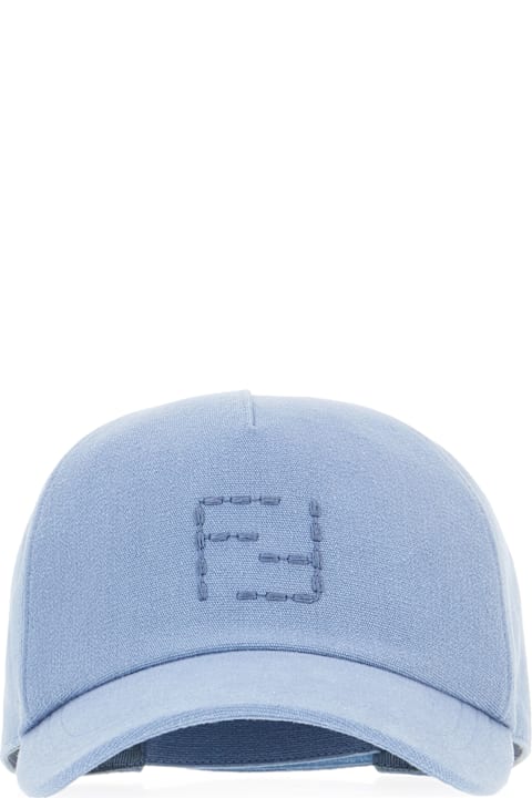 Hats Sale for Men Fendi Powder Blue Linen Blend Baseball Cap