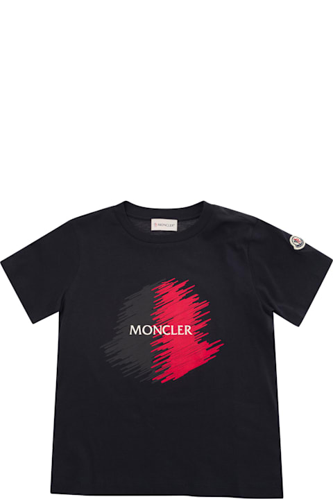 キッズのセール Moncler Black T-shirt With Logo Print At The Front In Cotton Boy