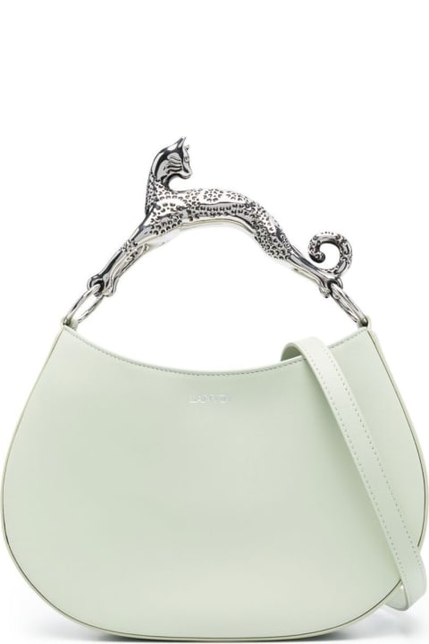 Bags for Women Lanvin Light Green Hobo Cat Bag With Embellished Metal Handle In Leather Woman