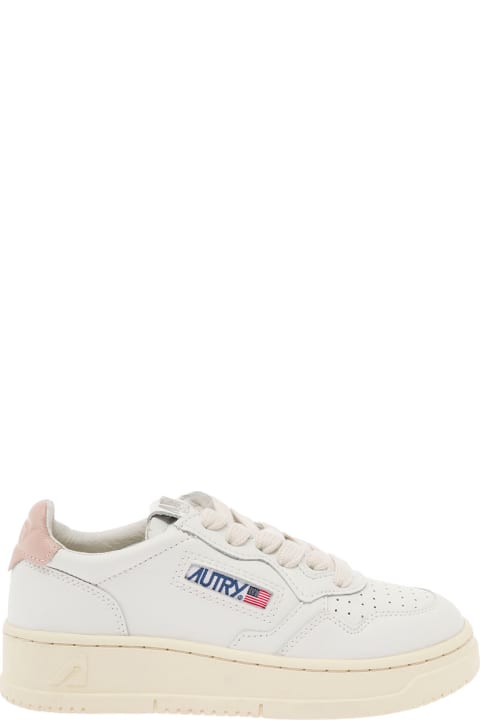 Autry for Kids Autry White 'medalist' Low Top Sneakers In Cow Leather