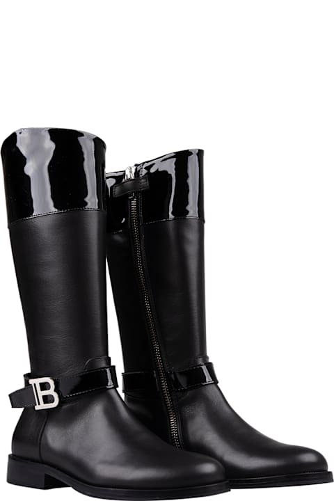 Balmain أحذية لـ بنات Balmain Black Boots With Monogram Logo