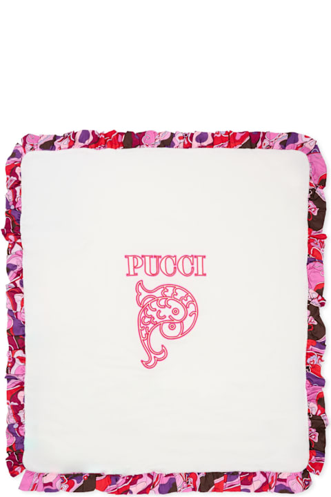 Pucci for Baby Girls Pucci White Ruffled Blanket For Baby Girl