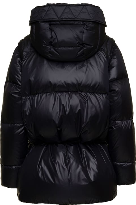 'chiara Black Down Jacket With Detachable Sleeves And End Band With Shiny Finish In Nylon Woman Anitroc