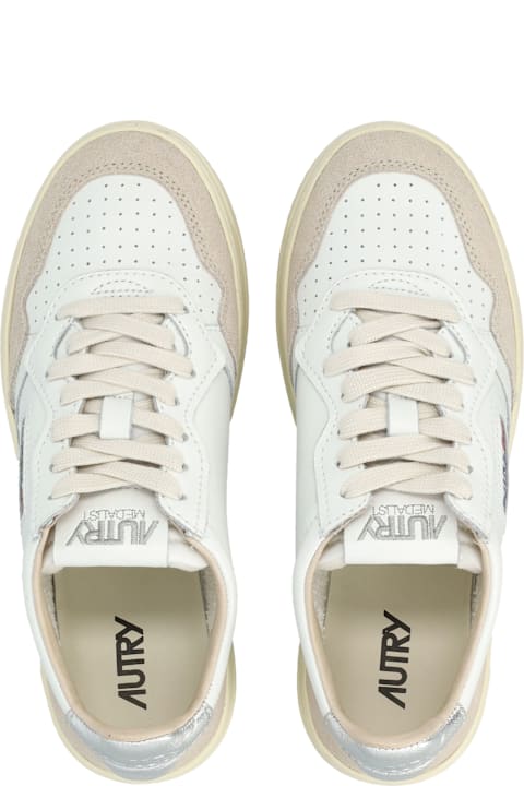 Homeware Autry Autry Medalist Leather And Suese Low Woman's Sneakers - White Silver