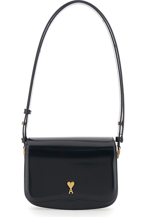 Homeware Ami Alexandre Mattiussi 'paris Paris' Black Shoulder Bag With Adc Plaque On The Front And Adjustable Shoulder Strap In Leather Woman