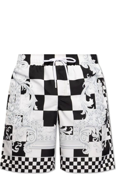 Pants for Men Versace Check-printed Drawstring Swim Shorts