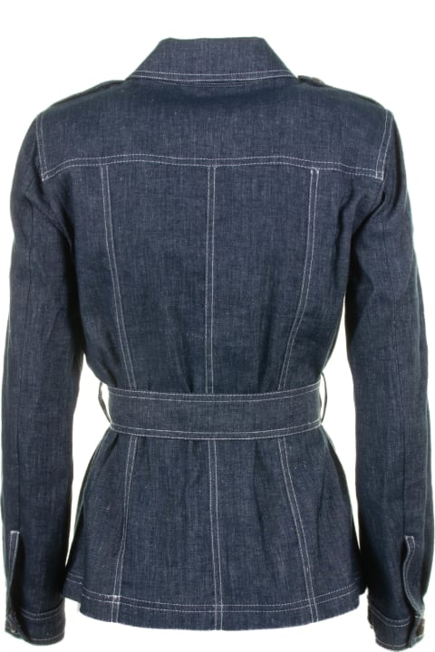 Marella Coats & Jackets for Women Marella Blue Denim Jacket With Belt