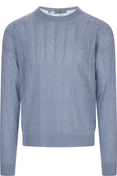 Etro for Men Etro Light Blue Braided Cashmere Sweater