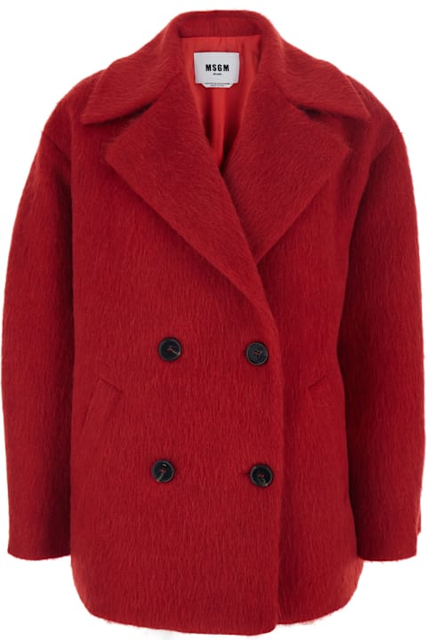 MSGM for Kids MSGM Red Double-breasted Coat With Wide Notched Revers In Wool Blend Woman