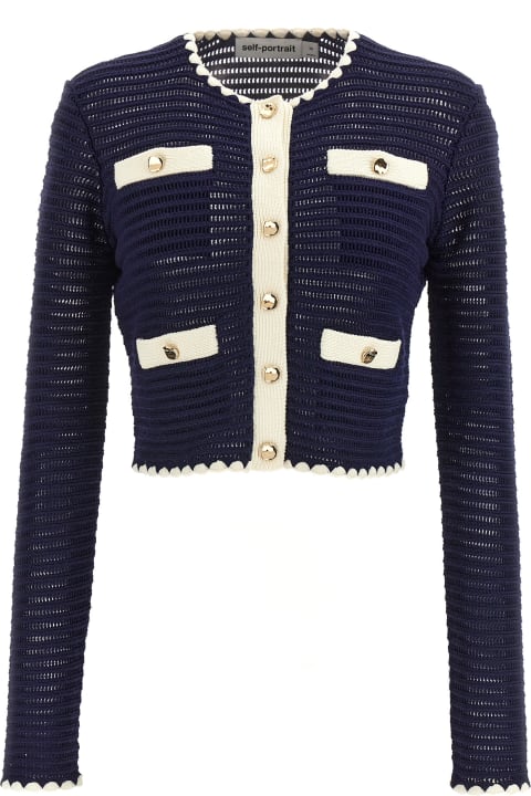 Homeware self-portrait 'navy Crochet Contrast Trim' Cardigan