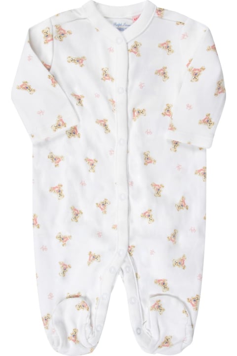 أدوات منزلية Ralph Lauren White Babygrow For Baby Girl With Pink Logo And Teddy Bear