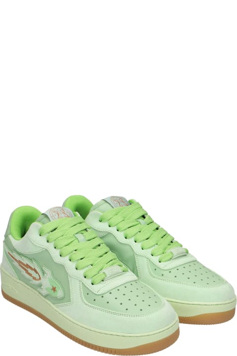 Sneakers In Green Suede And Leather