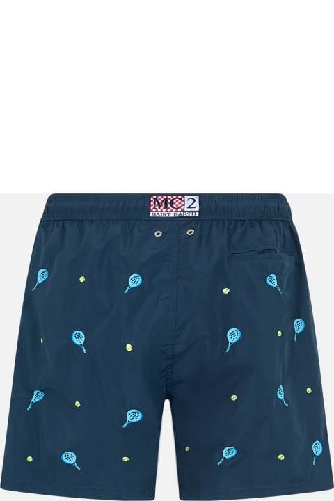Homeware MC2 Saint Barth Mid-length Striped Gustavia Swim-shorts With Padel Embroidery