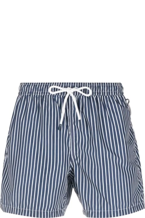 Swimwear for Men Fedeli Navy Blue And White Striped Swim Shorts