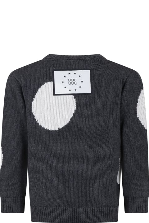 ガールズ Douuodのニットウェア＆スウェットシャツ Douuod Gray Sweater For Girl With White Polka Dots