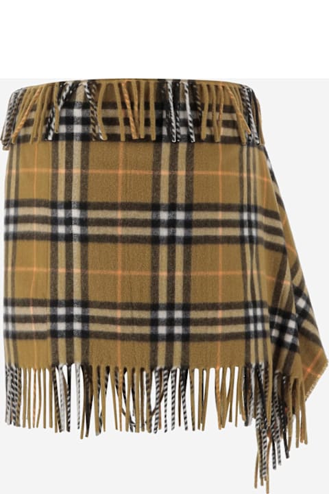 ウィメンズ スカート Burberry Fringed Check Cashmere Skirt