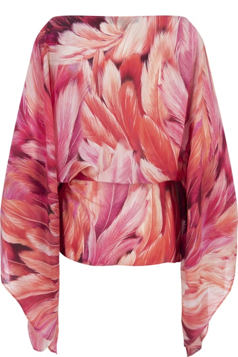 Fashion for Women Roberto Cavalli Short Caftan With Plumage Print In Pink