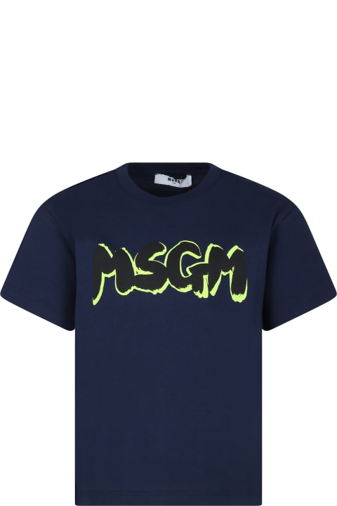 Fashion for Boys MSGM Blue T-shirt For Boy With Logo