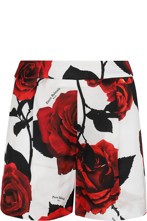 Balmain Clothing for Women Balmain Hw Red Roses Print Satin Shorts