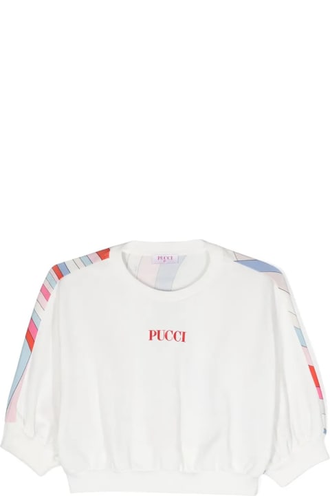 ガールズ Pucciのニットウェア＆スウェットシャツ Pucci White Sweatshirt With Front Logo And Back Iride Print