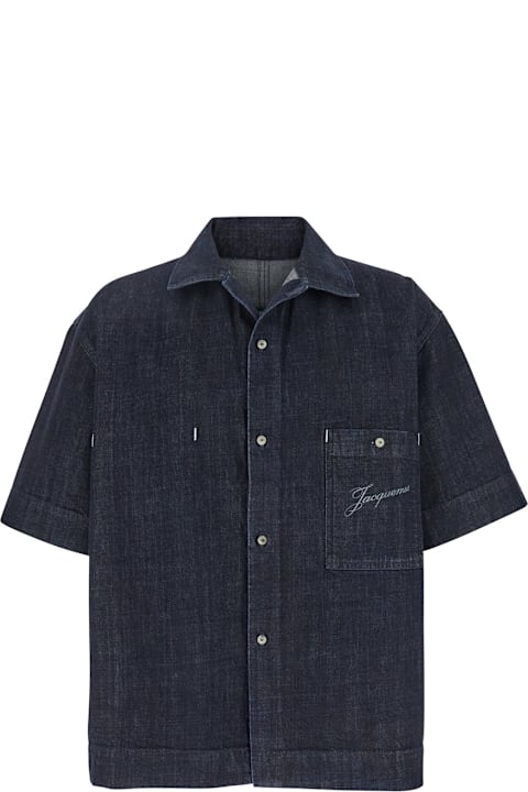 Homeware Jacquemus 
de Nîmes
 Blue Shirt With Embroidered Logo On The Front In Cotton Man