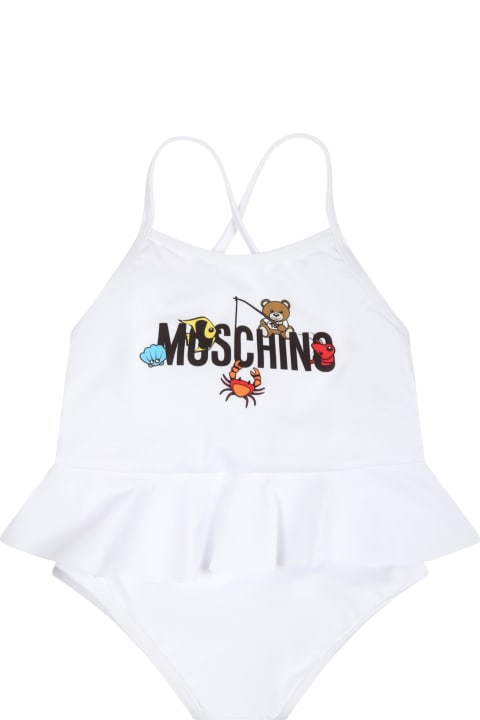 Moschino Swimwear for Baby Boys Moschino White One Piece Swimsuit For Baby Girl With Logo