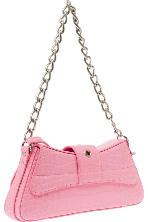 Lindsay Pink Small Shoulder Bag With Strap In Matte Crocodile Embossed Leather Wth Aged-silver Hardware Balenciaga Woman
