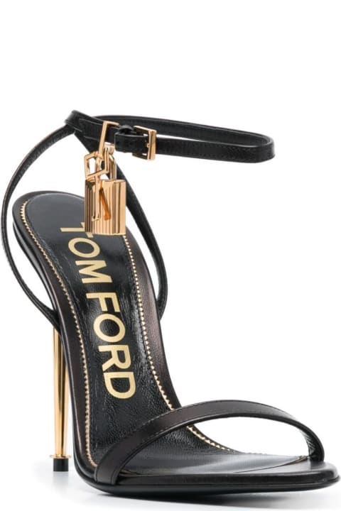 أدوات منزلية Tom Ford Black Sandals With Metal Heel And Padlock In Leather Woman