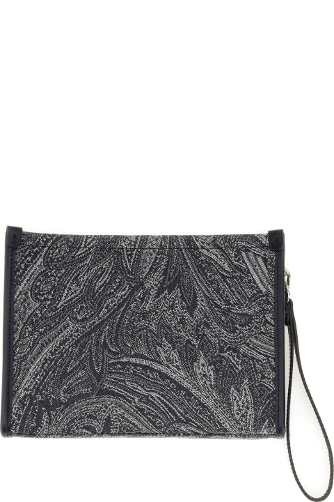 Etro Bags for Women Etro Navy Blue Pouch With Paisley Jacquard Motif