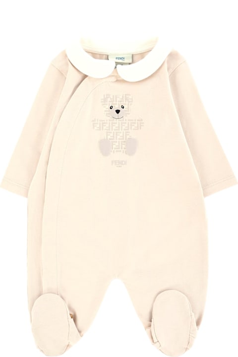 Homeware Fendi Beige Babygrow Set For Babykids With Teddy Bear