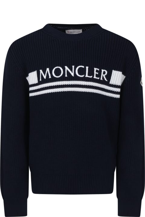 Moncler Sweaters & Sweatshirts for Boys Moncler Blue Sweater For Boy With Logo
