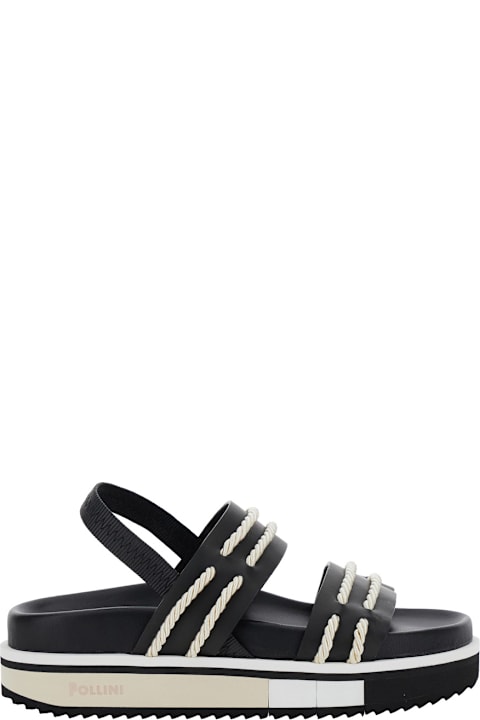 Homeware Pollini Black Sandals With Elastic Strap And Criss-crossed Details On The Front In Leather Woman