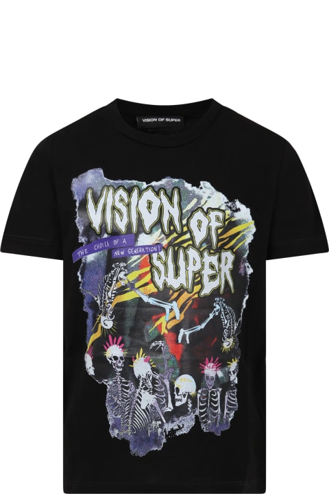 Black T-shirt For Boy With "vison Of Super"writing And Print