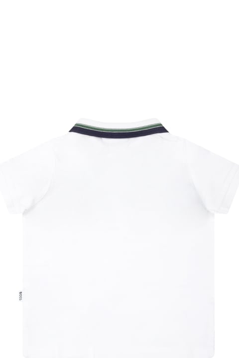 ベビーガールズ トップス Hugo Boss White Polo Shirt For Baby Boy With Logo