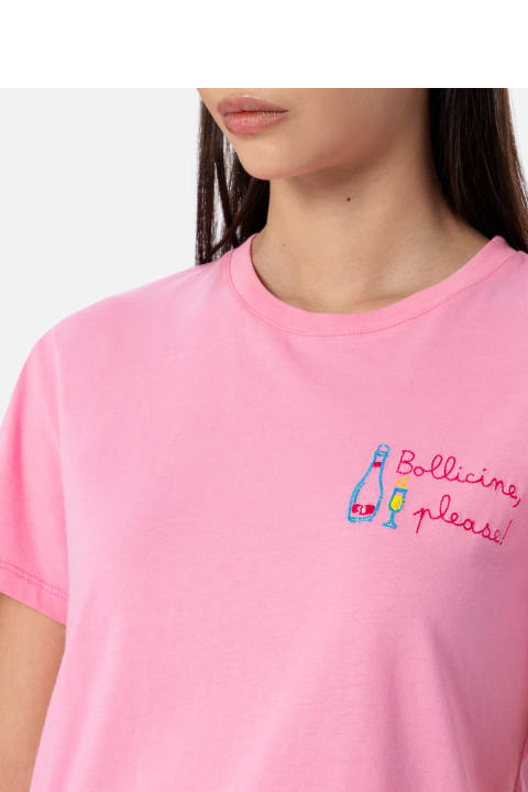 MC2 Saint Barth Topwear for Women MC2 Saint Barth Woman Pink Cotton Jersey Crewneck T-shirt Emilie With Bollicine, Please Embroidery