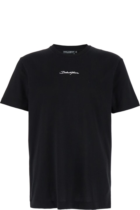 Dolce & Gabbana for Men Dolce & Gabbana Black Crewneck T-shirt With Signature Logo In Cotton Man