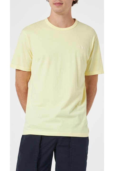 أدوات منزلية MC2 Saint Barth Man Pale Yellow Cotton Jersey T-shirt Dover With St. Barth Embroidery