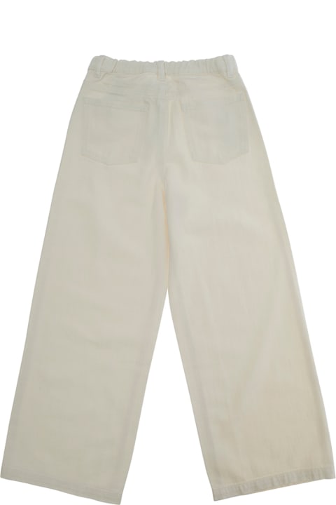 Il Gufo Bottoms for Girls Il Gufo White Pants With Logo Patch On The Front And Rear Elastic Waist In Cotton Girl