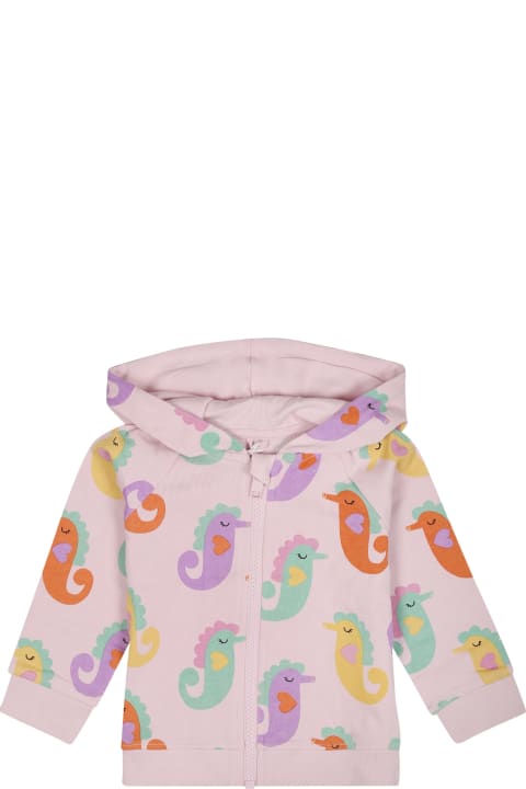 Topwear for Baby Girls Stella McCartney Kids Pink Sweatshirt For Baby Girl With Seahorse