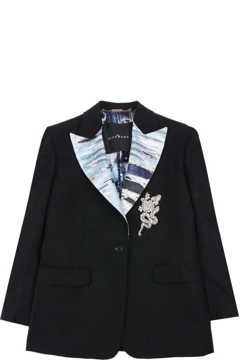 John Richmond Coats & Jackets for Women John Richmond Blazer In 100% Virgin Wool With Contrasting Collar And Decorative Application.