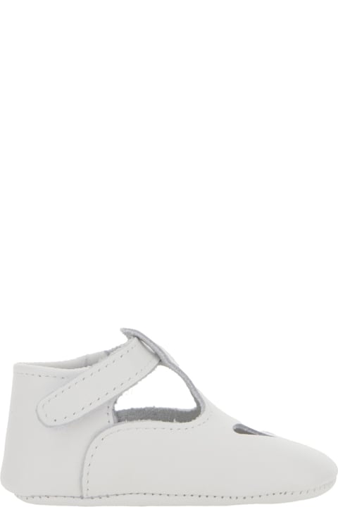 Homeware Il Gufo White Ballet Shoes With Cut-out On The Front And Touch-strap Closure In Leather Baby