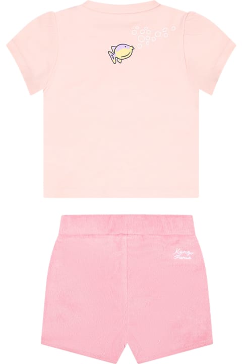 Kenzo Kids Kenzo Kids Pink Sporty Suit For Baby Girl With Printing
